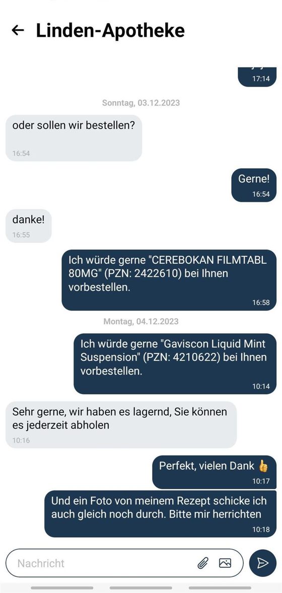 Chat mit der Linden-Apotheke in der LiMa-App